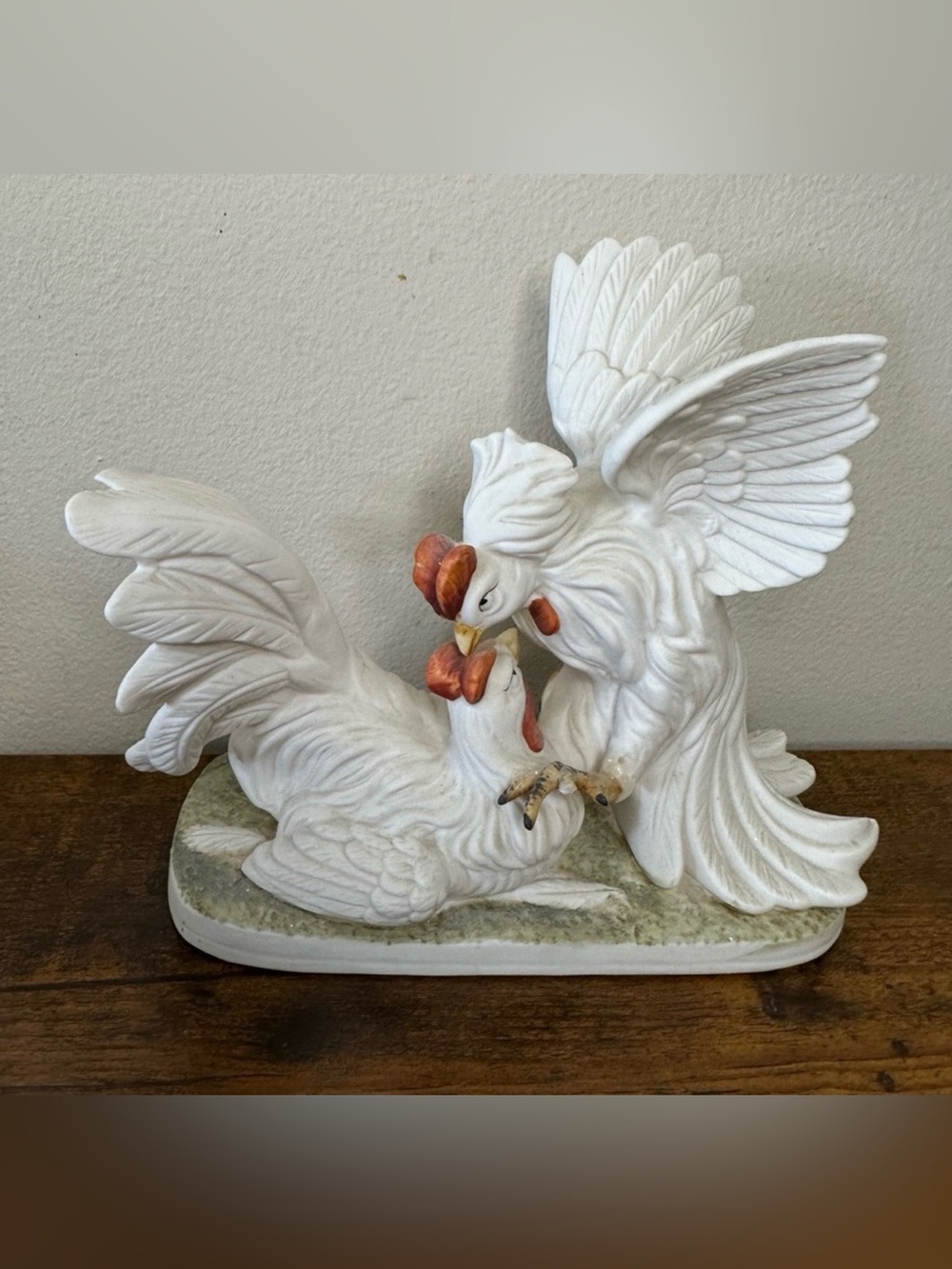 Vintage Inarco Japan White Fighting Roosters Figurine Ceramic Mid Century E-4127